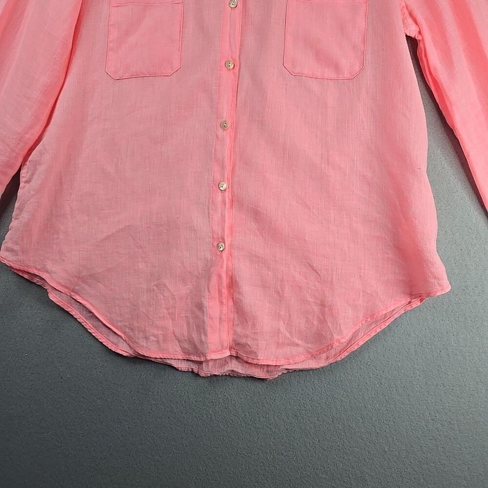 Lilly Pulitzer Sea View 100% Linen Button Down Blouse Shirt Pale Pink/Peach Sz M - Picture 5 of 11